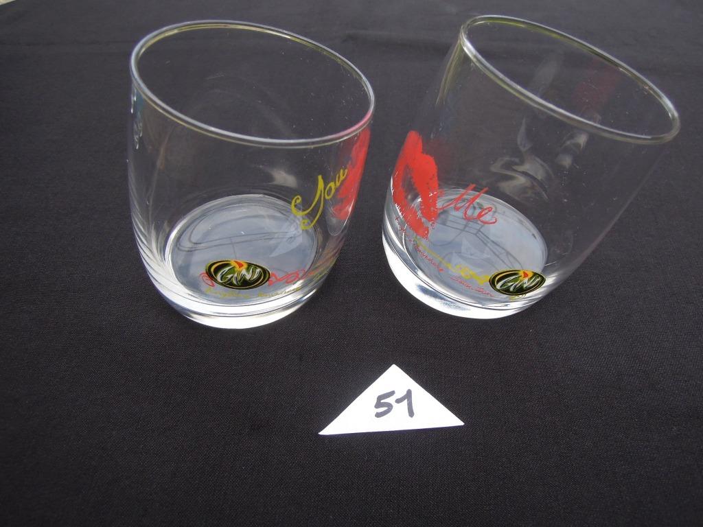 Verres à boire inclinés en verre Gini Toi et moi imprimé en, Collections, Enlèvement ou Envoi, Comme neuf, Verre à soda