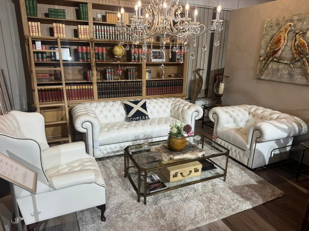 SHOWROOMMODEL  Engels Leicester chesterfield Salon 3-1-1 wit, Ophalen of Verzenden, Nieuw