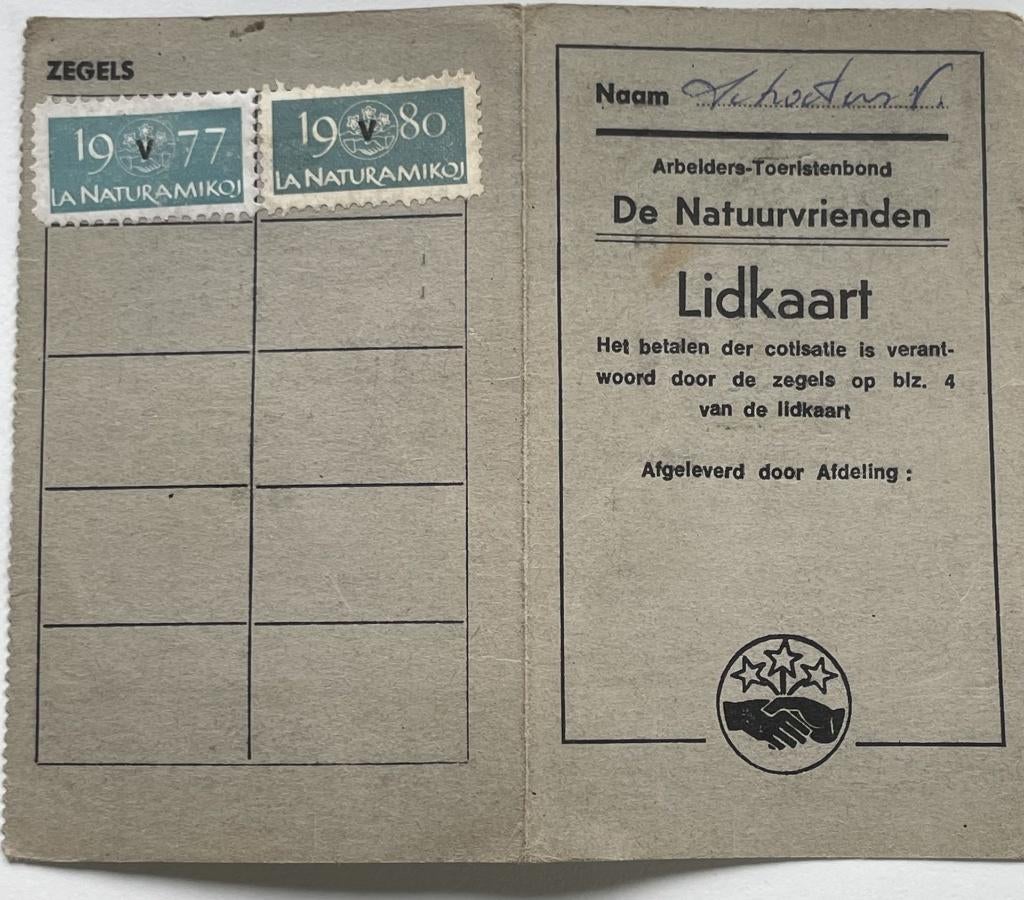 oude lidkaart arbeiders toeristenbond De Natuurvrienden, Enlèvement