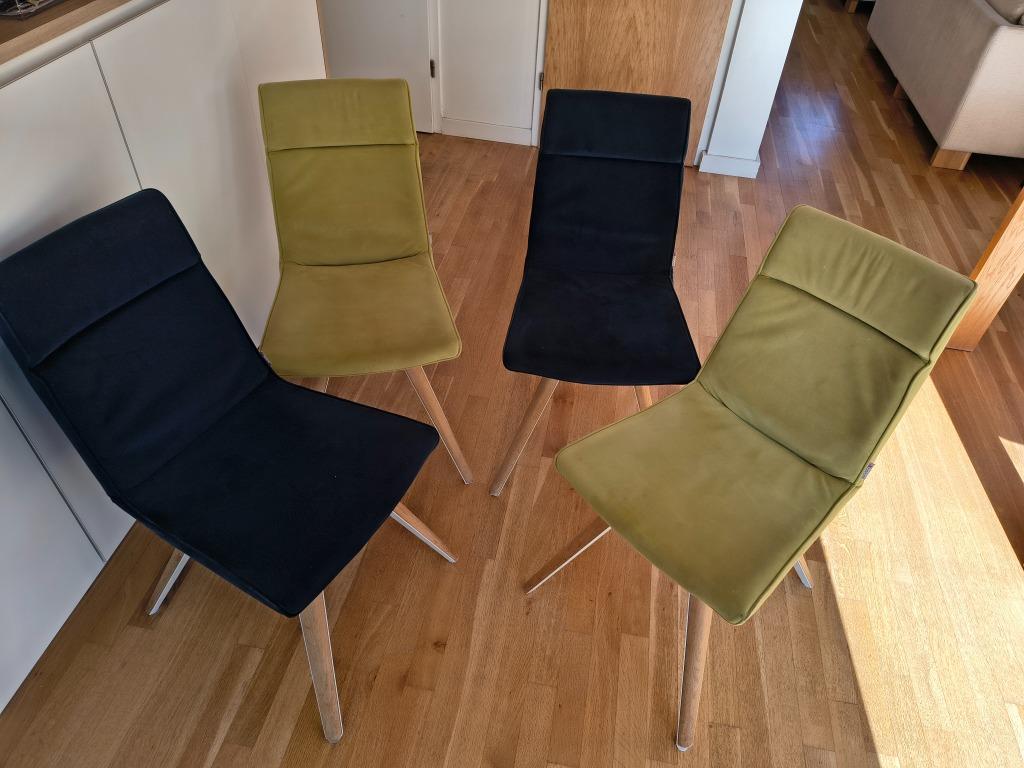 Set 4 eetkamerstoelen Xooon, blauw + groen, Ophalen, Gebruikt, Blauw, Vier