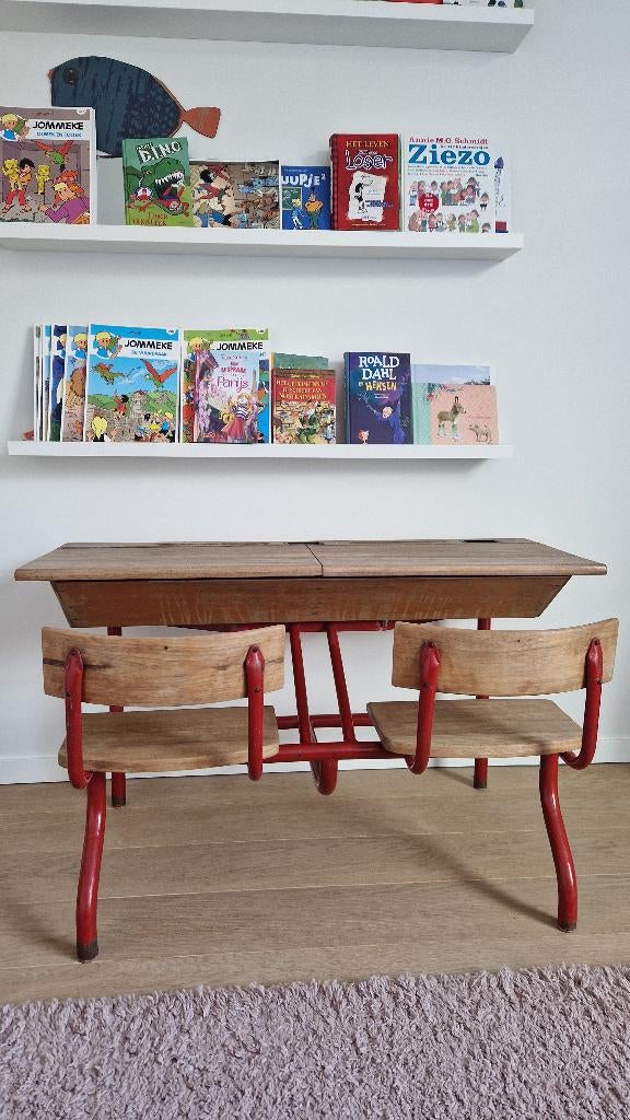 Schoolbankje met 2 zitjes, Ophalen, 110 cm, Hout, Kinderbureau