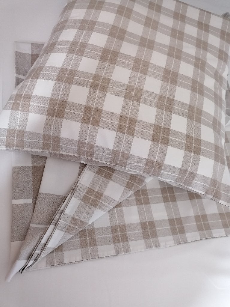 Beige en wit ruiten 1-persoons dekbedovertrek + sloop., Maison & Meubles, Chambre à coucher | Linge de lit, Comme neuf, Housse de couette