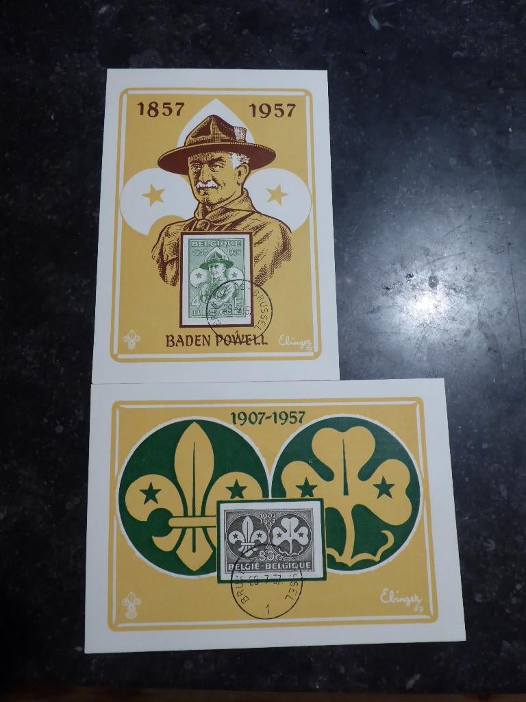 1957 herdenkingskaart scouts mortsel, Met stempel, Ophalen of Verzenden, Postfris, 1e dag stempel