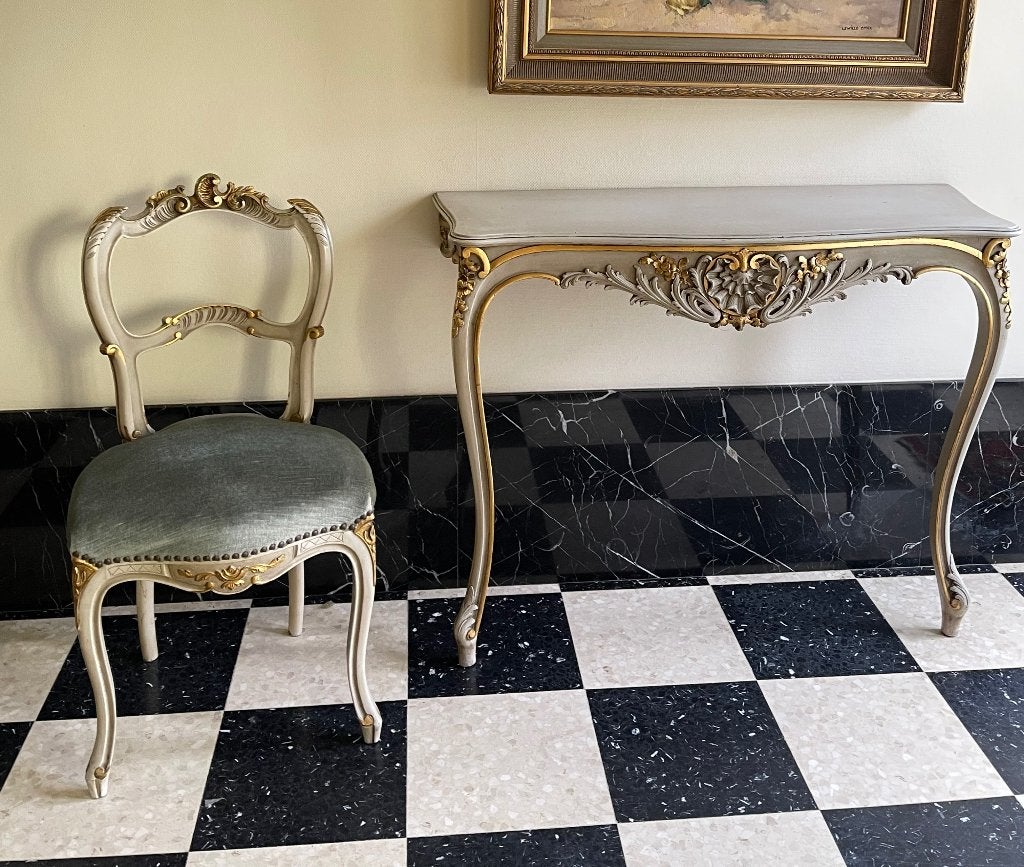 Wandtafeltje en bijhorende stoel, Antiek, 25 à 50 cm, 50 à 100 cm, Comme neuf