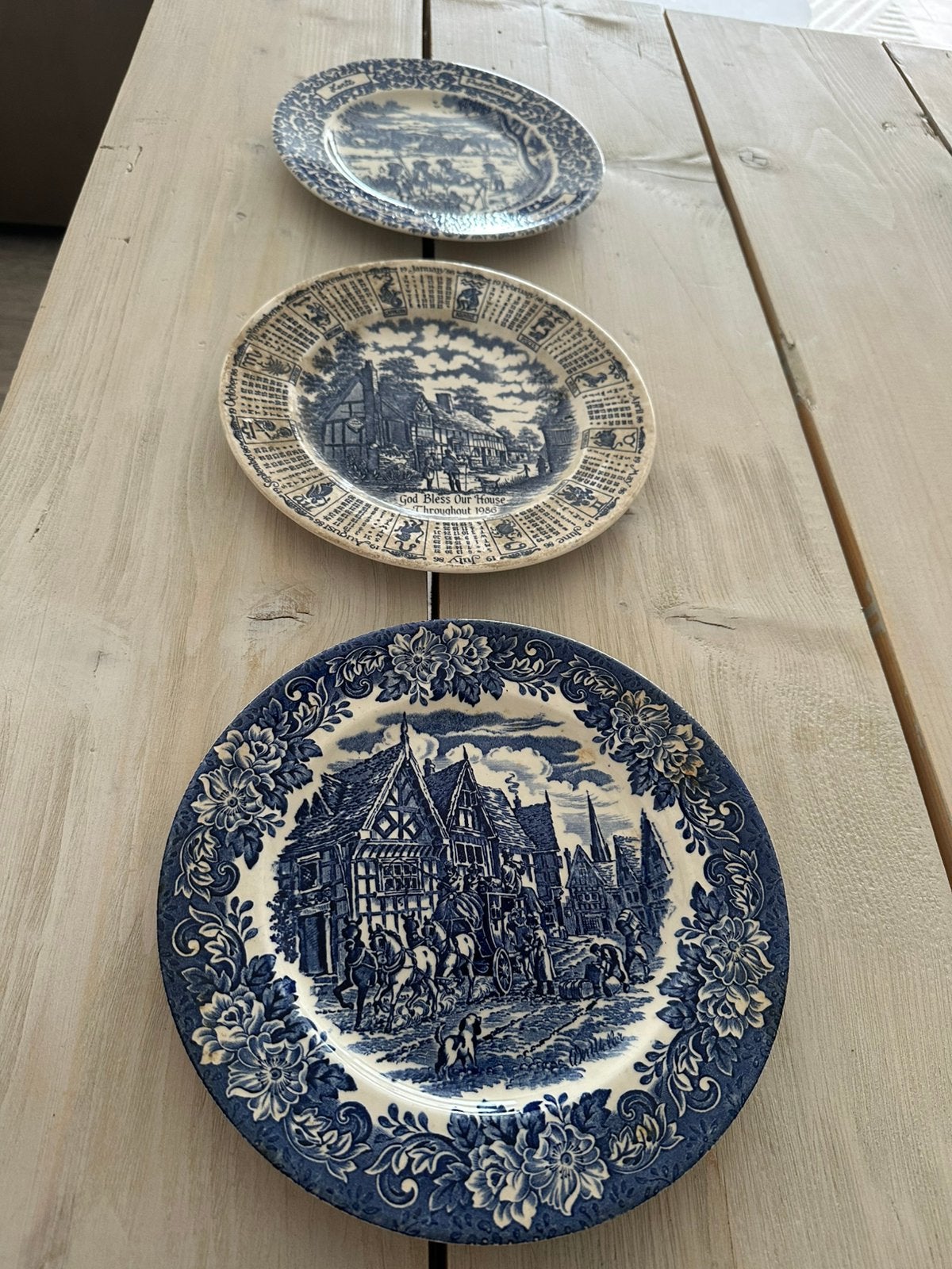 3 assiettes de transfert en pierre de fer anglaises vintage, Enlèvement ou Envoi