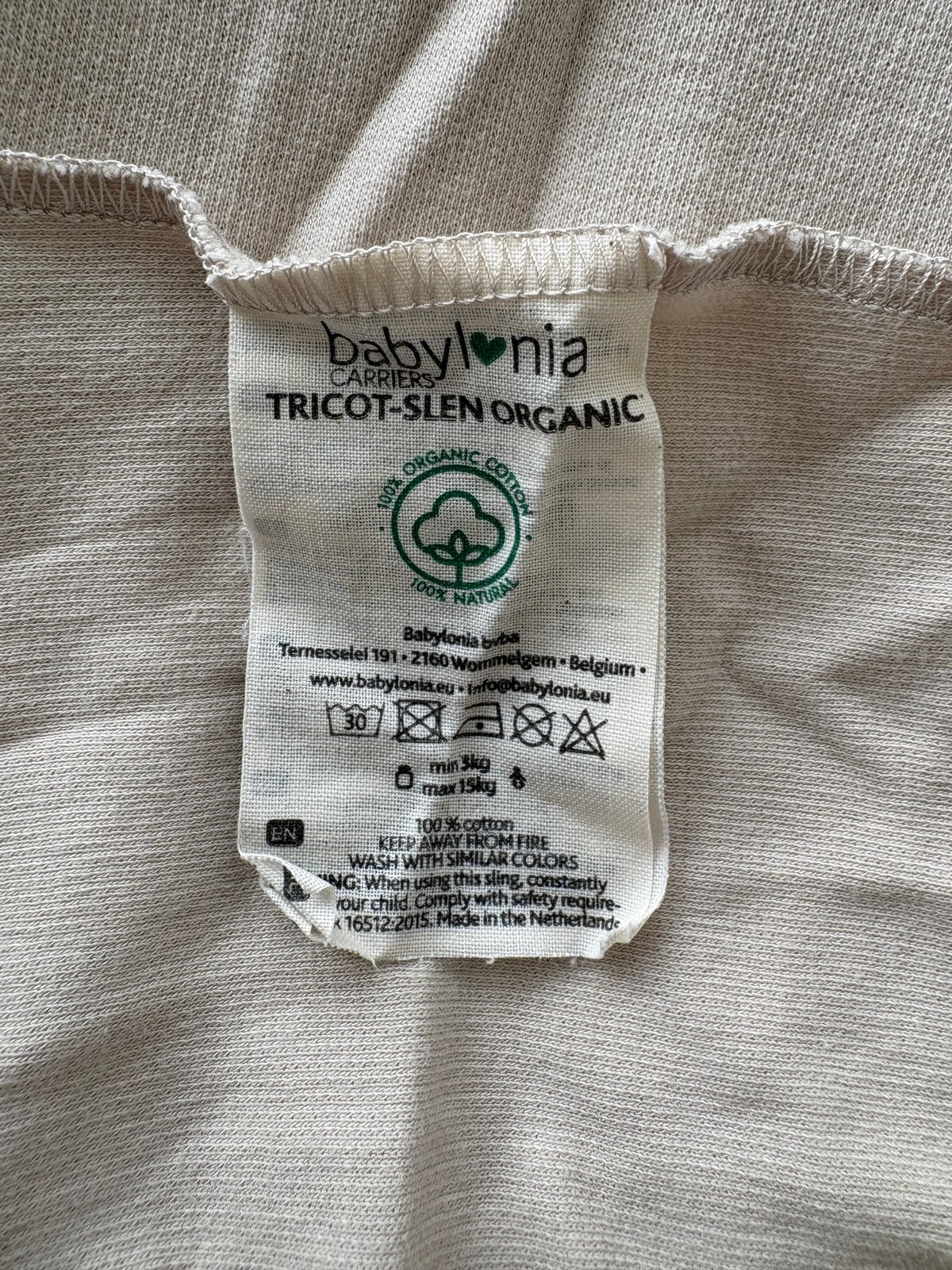 Draagdoek Babylonia tricot-slen organic SAND, Kinderen en Baby's, Ophalen, Zo goed als nieuw, Draagdoek