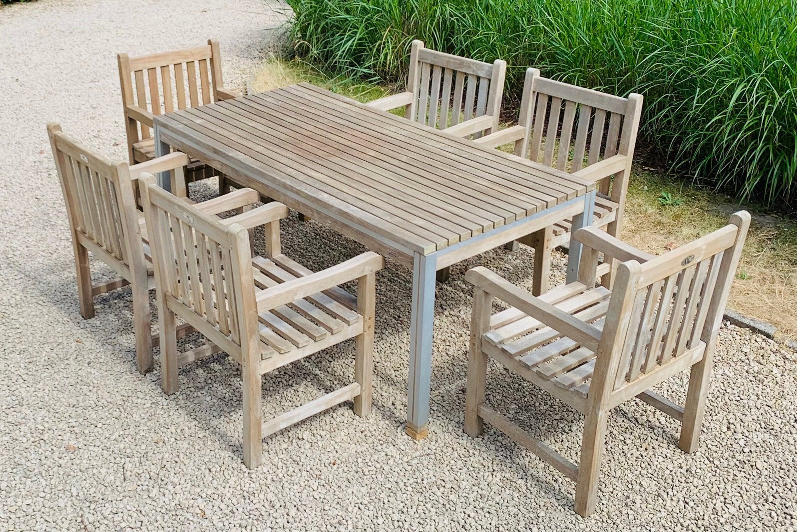 Teak Design Tuinset Tafel 180 + 6 stoelen compleet +kussens, Tuin en Terras, Ophalen, Zo goed als nieuw, Aluminium, Tuinset