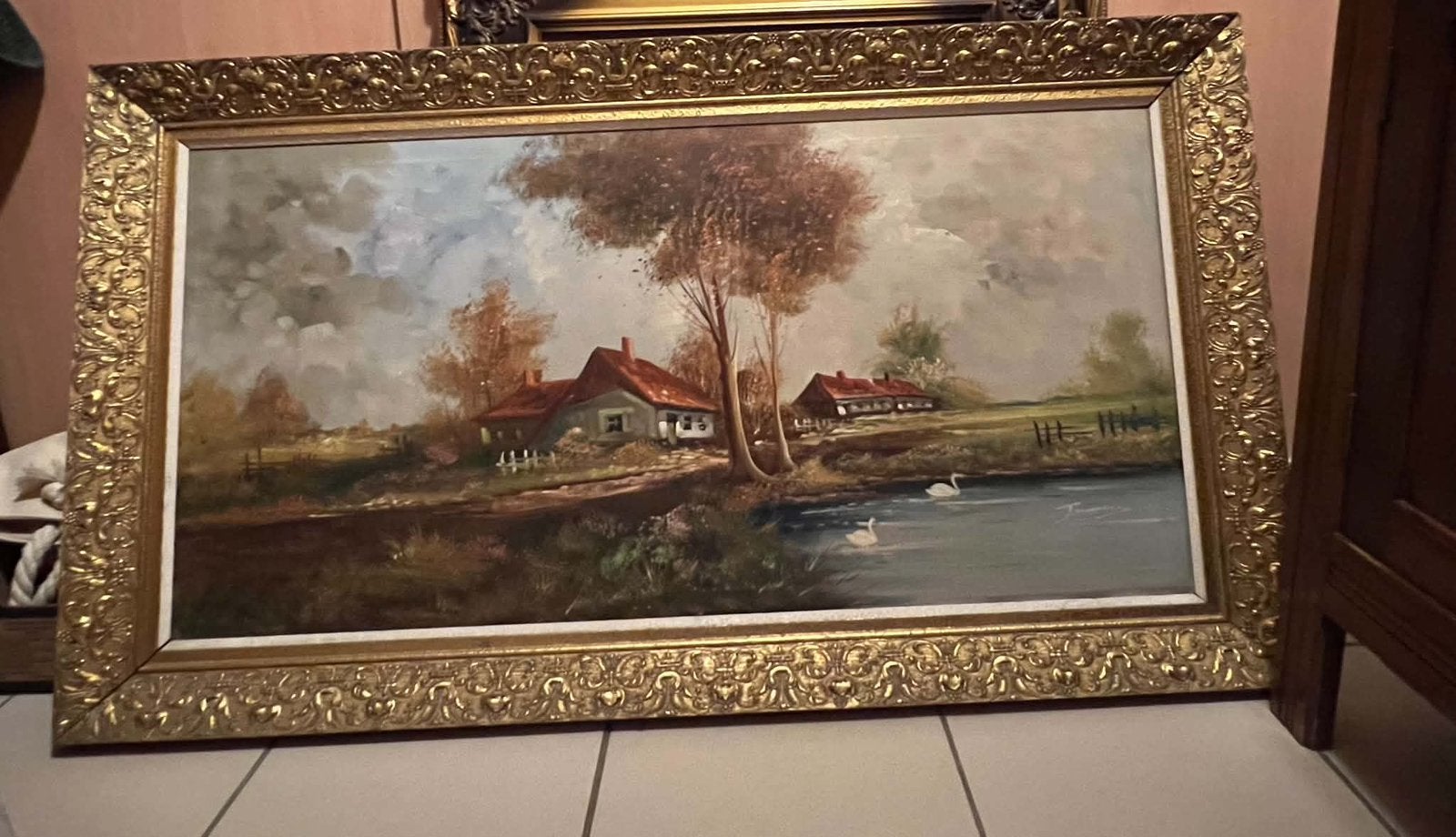 Peinture classique, baroque, dorée., Peinture à l'huile, Paysage, Enlèvement, Classique