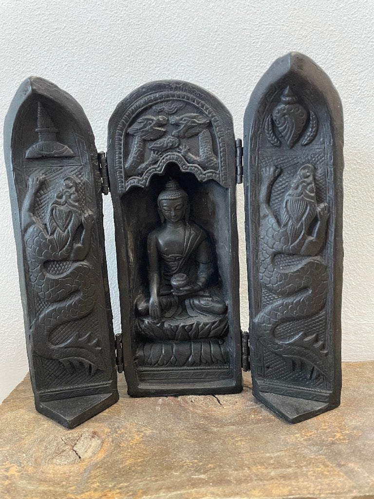 Oosters Boeddha drieluik – handgemaakt/gedetailleerd, Ophalen, 20 cm, Zo goed als nieuw, Composieten