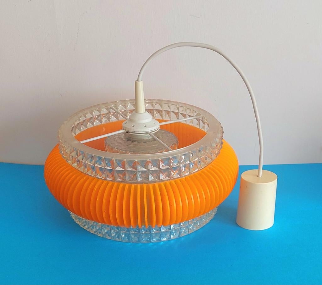 Vintage hangkroonluchter, Huis en Inrichting, Lampen | Kroonluchters, Ophalen of Verzenden, Gebruikt, Glas, Vintage