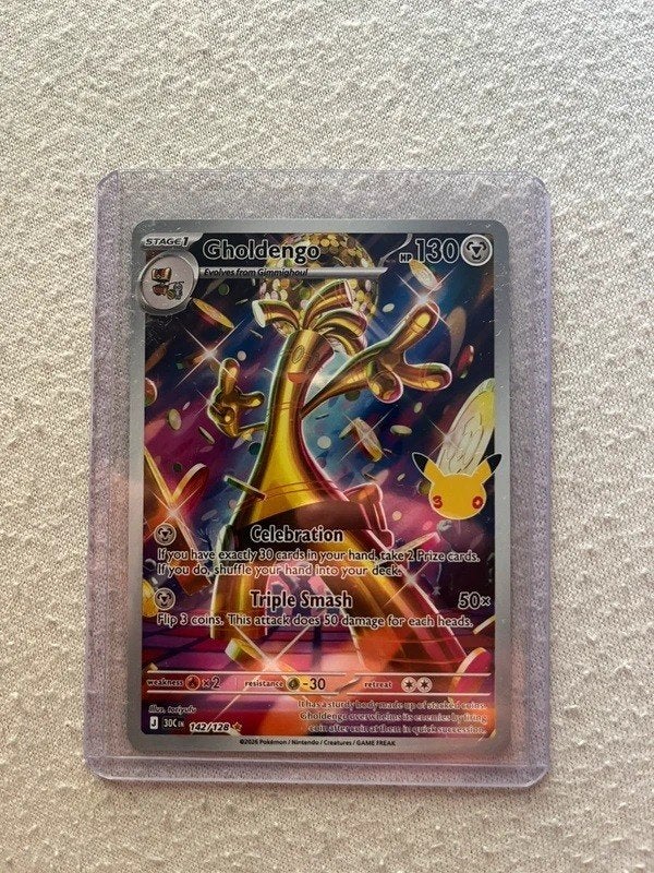 Pokémon-kaart - Gholdengo 142/128 Pokémon 30 jaar, Ophalen of Verzenden, Nieuw, Losse kaart