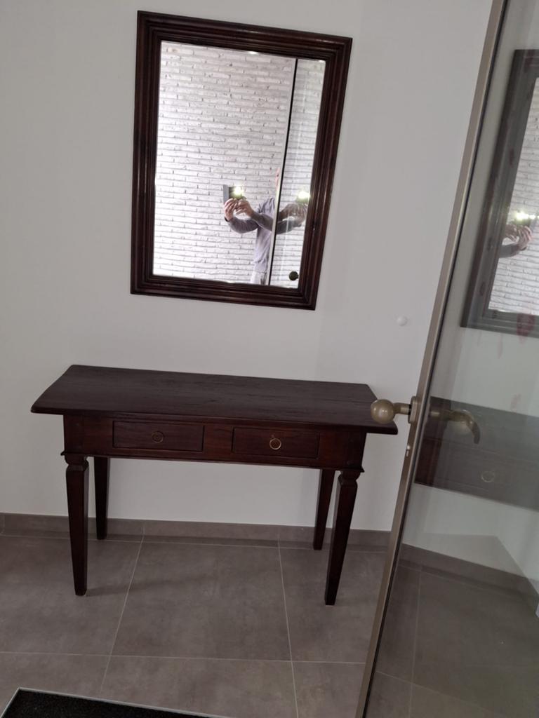 Massieve houten set: Consoletafel + Wandspiegel - Nieuwstaat, Maison & Meubles, Enlèvement