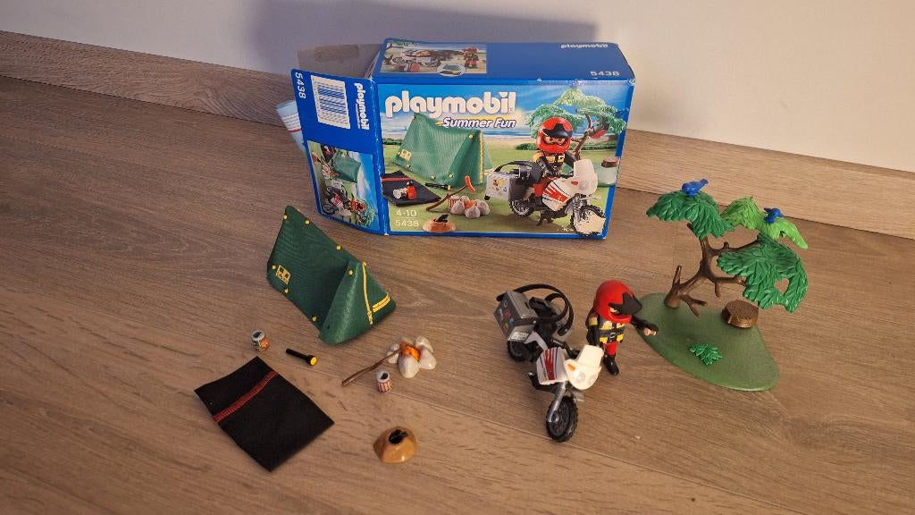 Playmobil 5438 motorrijder met tent en kampvuur compleet, Ophalen, Gebruikt, Complete set