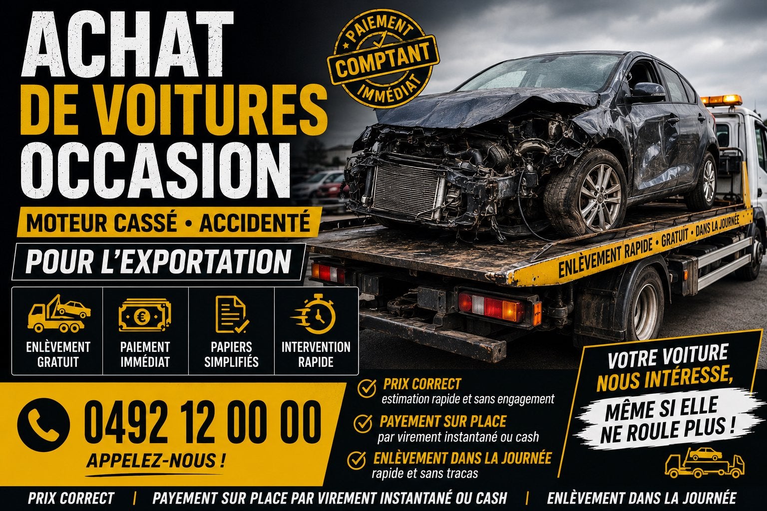 ACHAT DE VÉHICULES - MÊME EN PANNE OU ACCIDENTÉS, Enlèvement ou Envoi