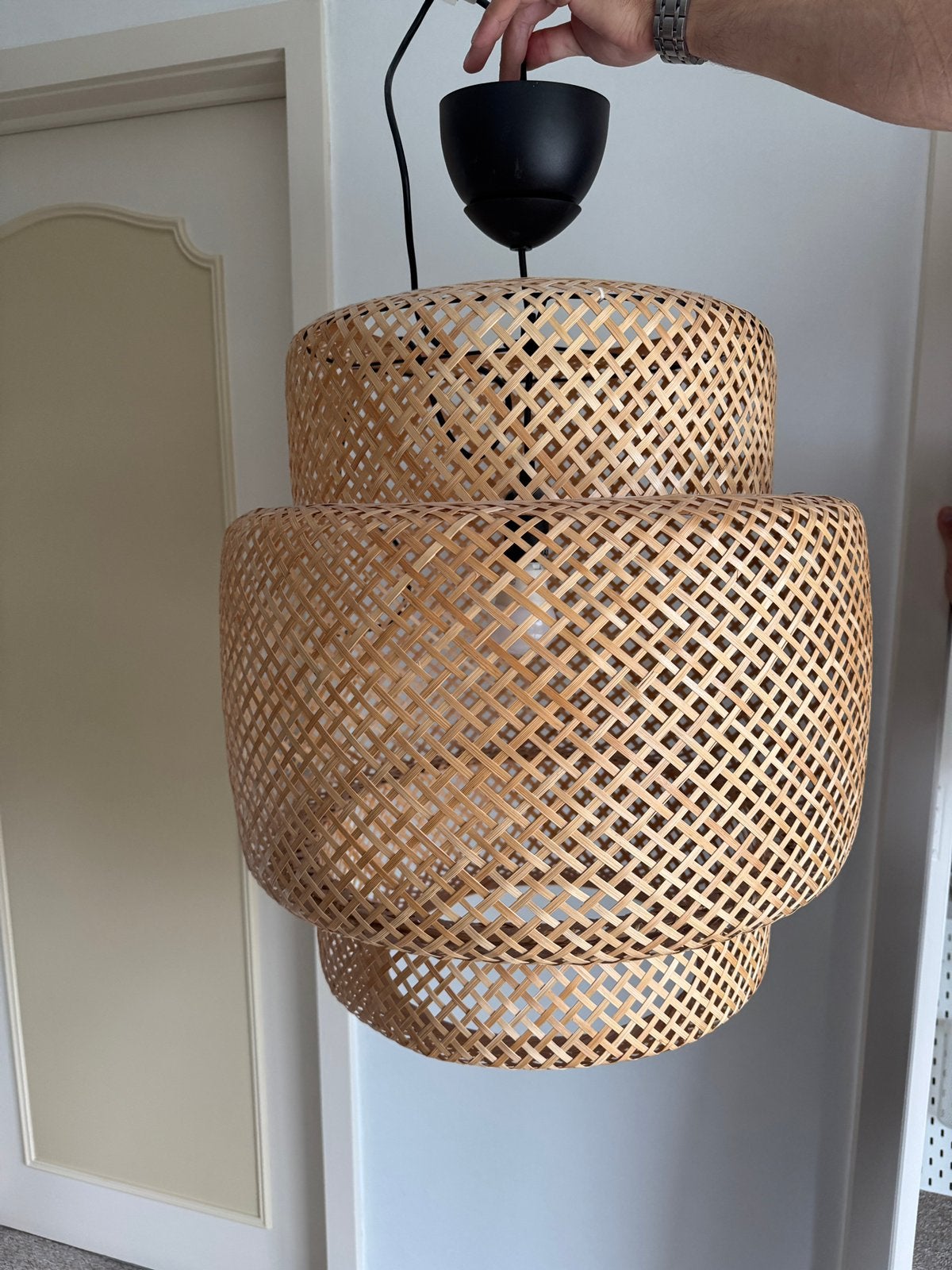 Lampe suspendue SINNERLIG Ikea dia 50cm en bambou, Maison & Meubles, Matériau naturel, Rond, Comme neuf, Brun