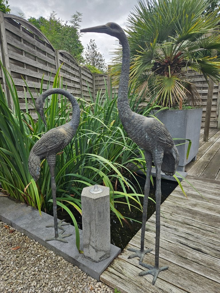 2 bronzen kraanvogels ouder met mooie patina, ook andere!, Tuin en Terras, Ophalen of Verzenden, Zo goed als nieuw, Overige materialen