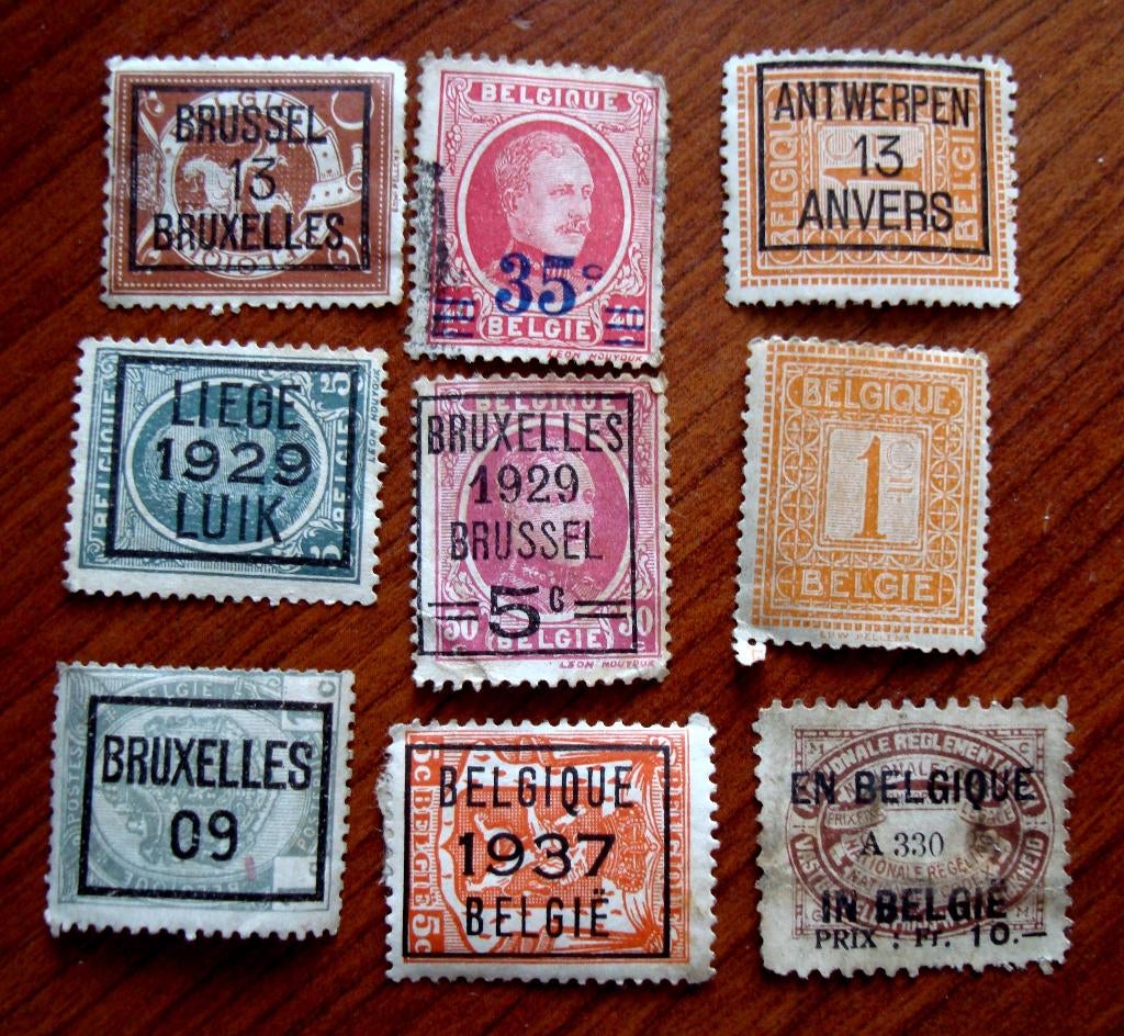 9 Allerhande postzegels België met opdruk, Verzenden, Frankeerzegel
