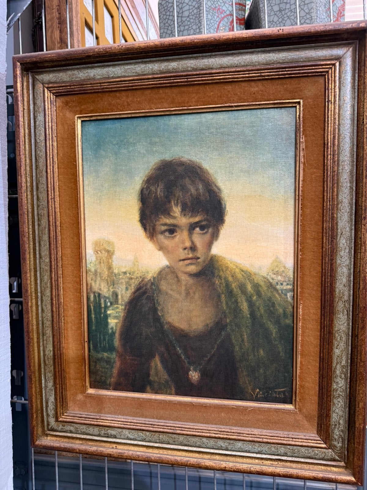 Portrait ancien d’un jeune garçon – Huile sur toile encadrée, Antiquités & Art, Enlèvement ou Envoi