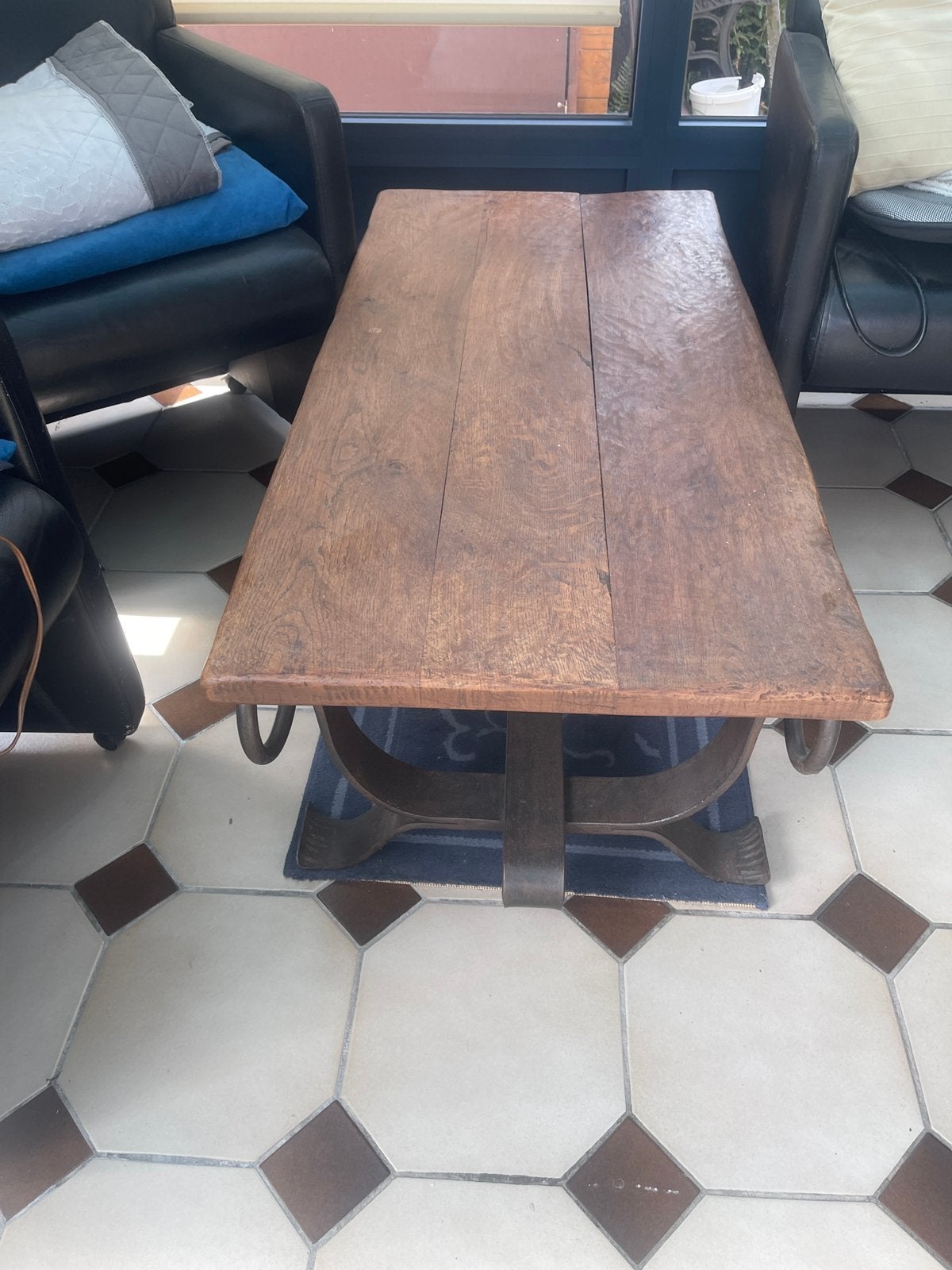 Table basse rustique style espagnol-Bois massif et fer forgé, Enlèvement, Comme neuf