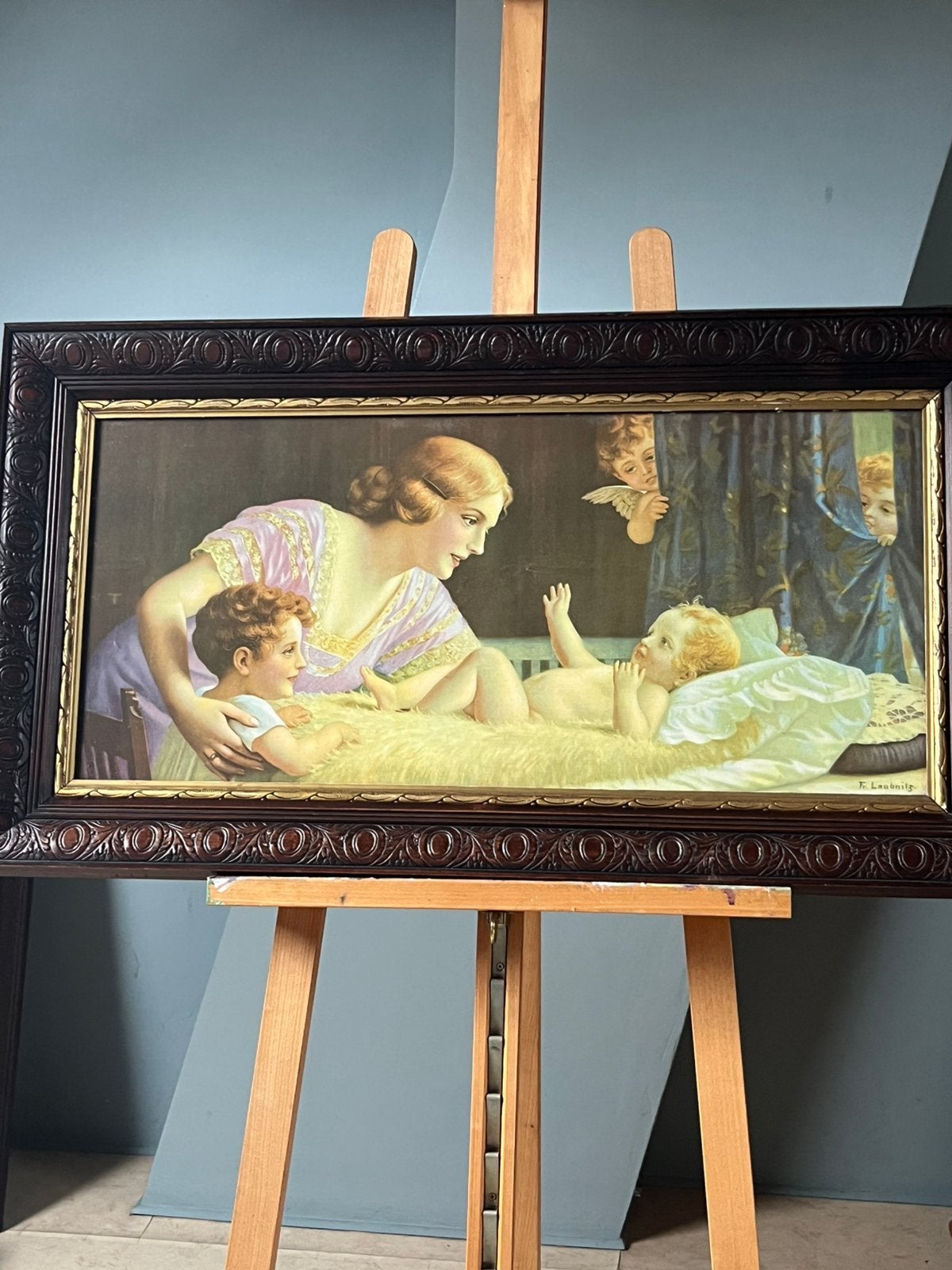 Lithografie Mother, infant, baby and cherubs, Enlèvement ou Envoi
