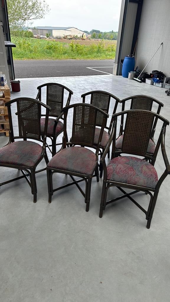 Rotan stoelen 6 waarvan 2 met leuning, Huis en Inrichting, Stoelen, Ophalen, Zo goed als nieuw