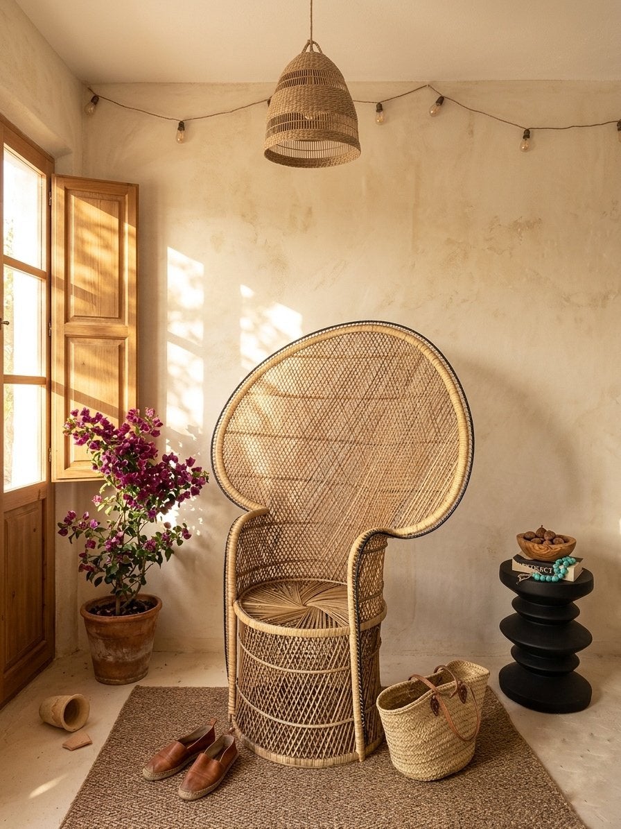 Rotan pauwstoel, Antiquités & Art, Antiquités | Meubles | Chaises & Canapés, Enlèvement