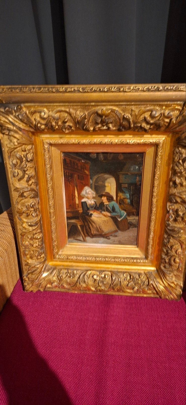 prachtig werkje uit de 19 de eeuw 47 cm op 39 cm supper, Ophalen of Verzenden, Paneel