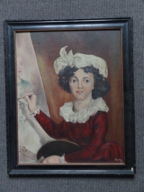 naar een autoportret Elisabeth Vigée Le Brun uit 1791, Portret of Personen, Olieverf, Klassiek, Gesigneerd