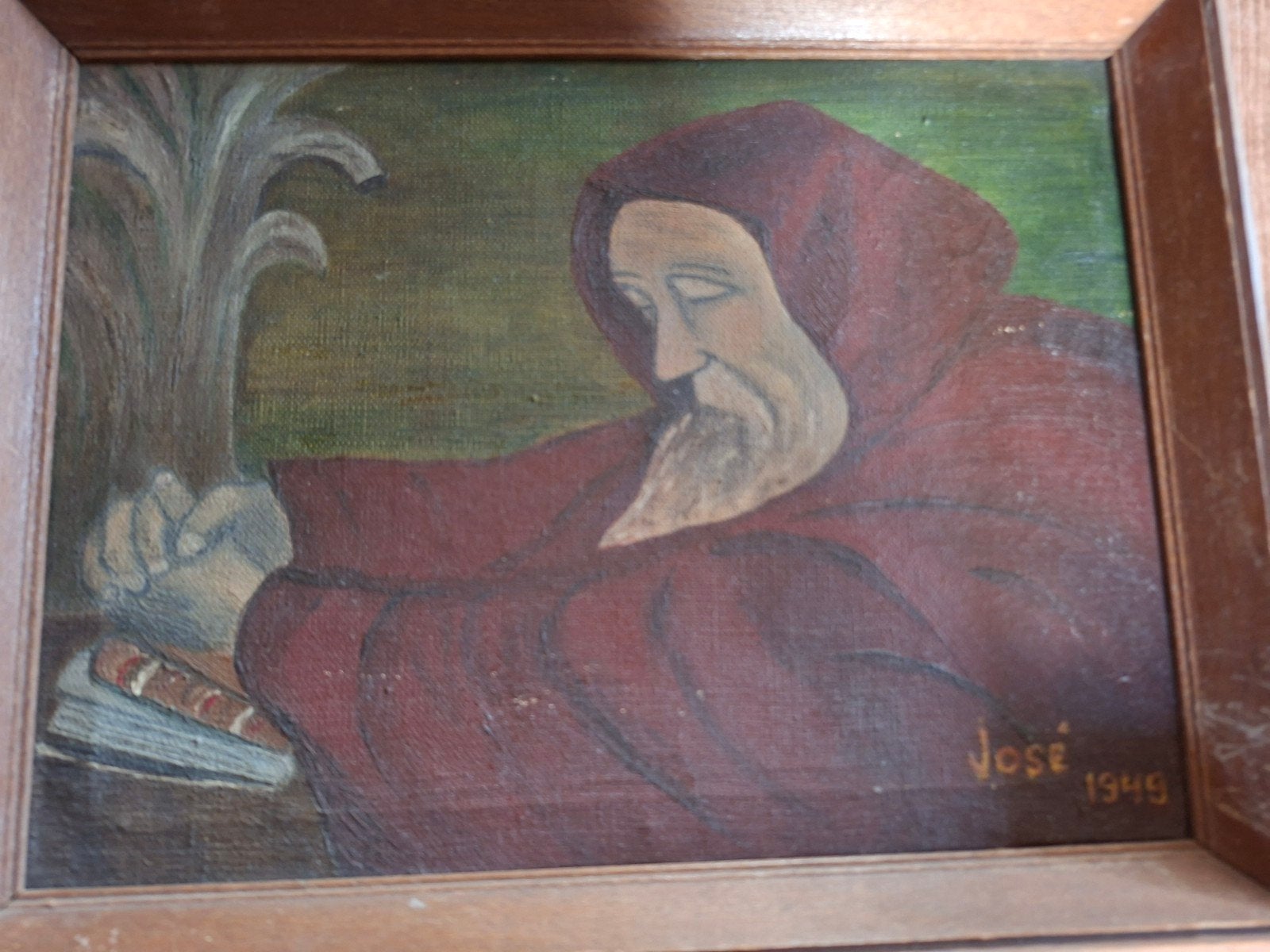 Antiek schilderij biddende pater, Enlèvement, Toile