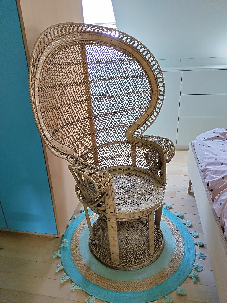 vintage emmanuelle stoel pauwenstoel, Osier ou Rotin, Autres couleurs, Boho vintage, Enlèvement