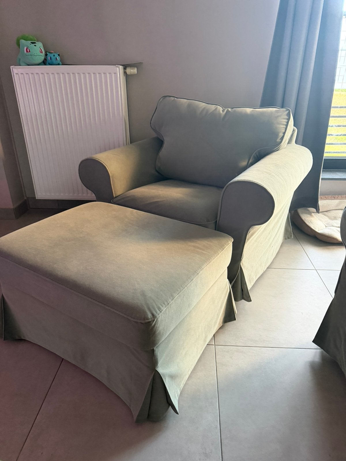 IKEA fauteuil + voetenbank groen, Huis en Inrichting, Ophalen, Gebruikt