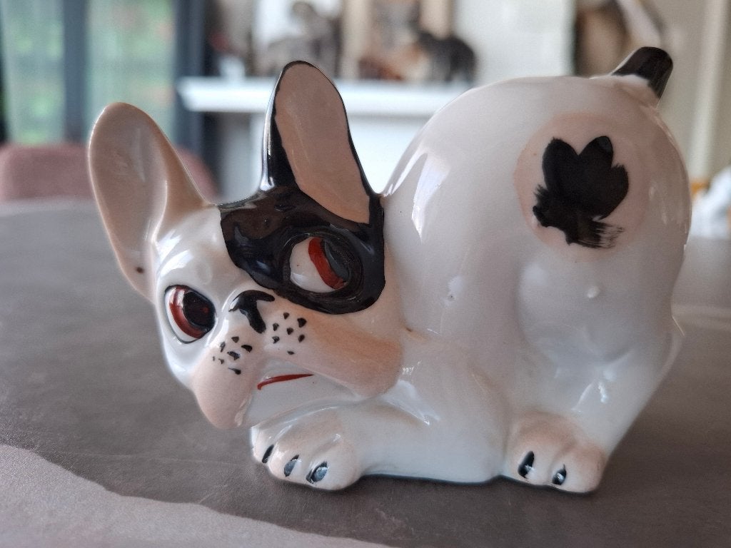 Art Deco Porseleinen Tandenborstelhouder Franse Bulldog, Antiek en Kunst, Ophalen of Verzenden