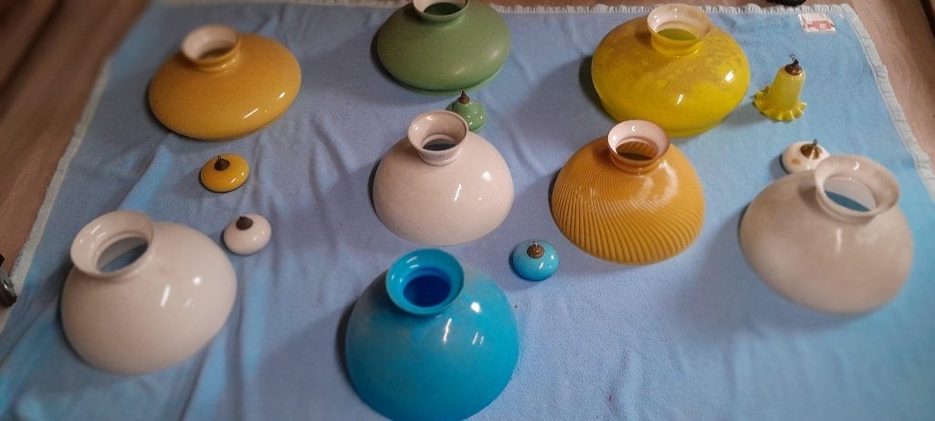 Gekleurde opaline kappen voor lusters, Antiek en Kunst, Ophalen