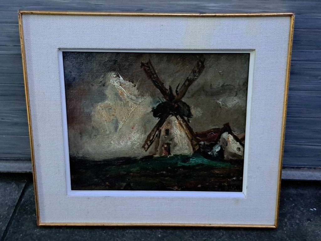 huile sur panneau moulin signe armand jamar, Antiek en Kunst, Kunst | Schilderijen | Klassiek, Ophalen of Verzenden, Paneel