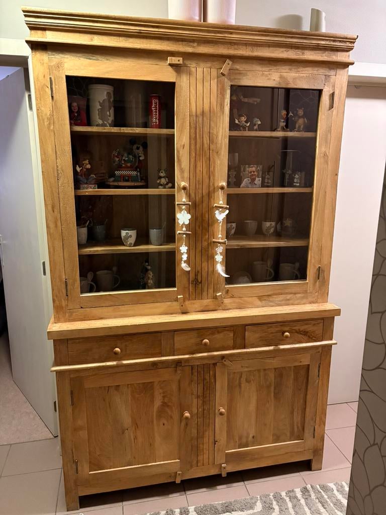 Klasieke landelijke, massief teakhouten buffetkast, Ophalen, 100 tot 150 cm, 200 cm of meer, Teakhout