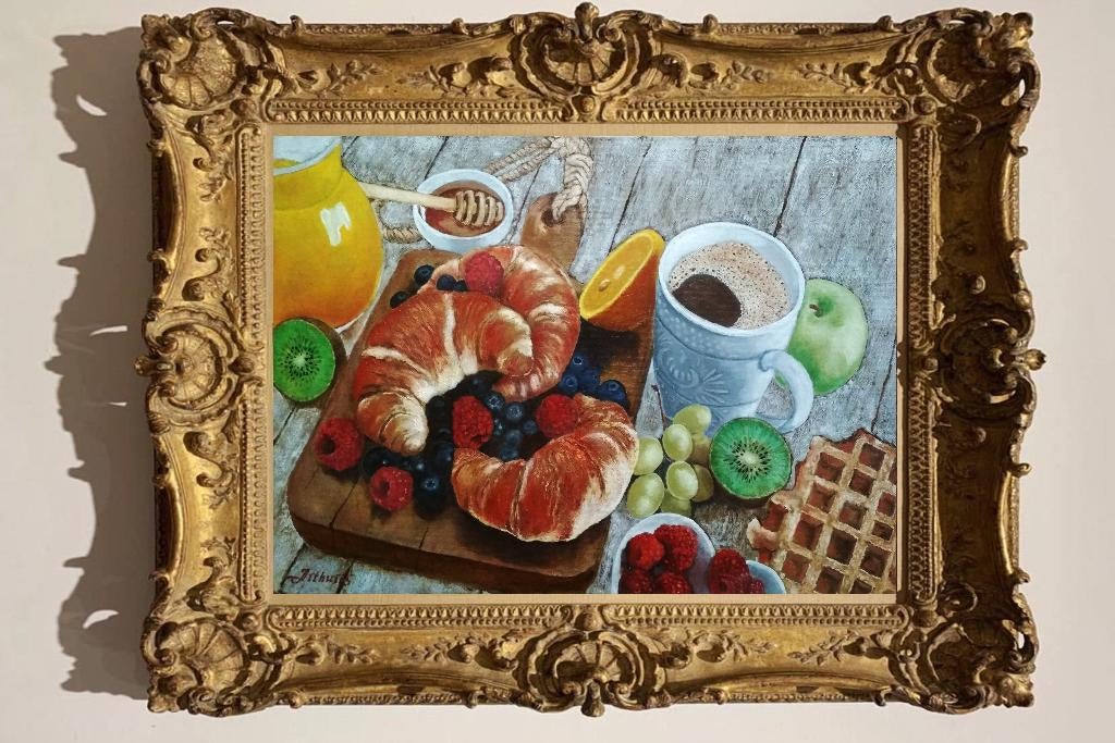 Peinture « Nature morte avec café et croissants », Envoi