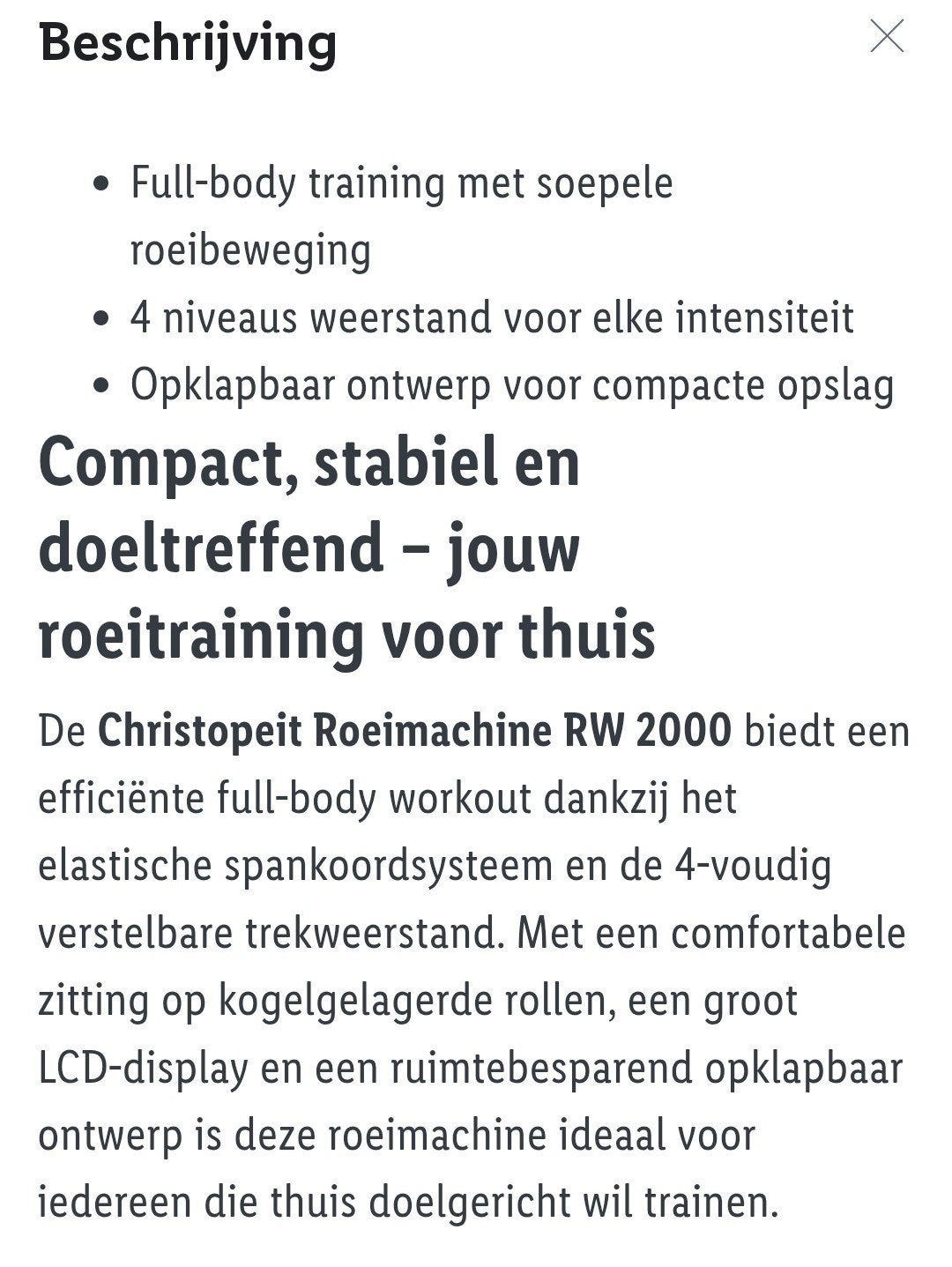 Roeitrainer Christopeit RW2000, Sport en Fitness, Ophalen, Zo goed als nieuw, Benen, Roeitrainer