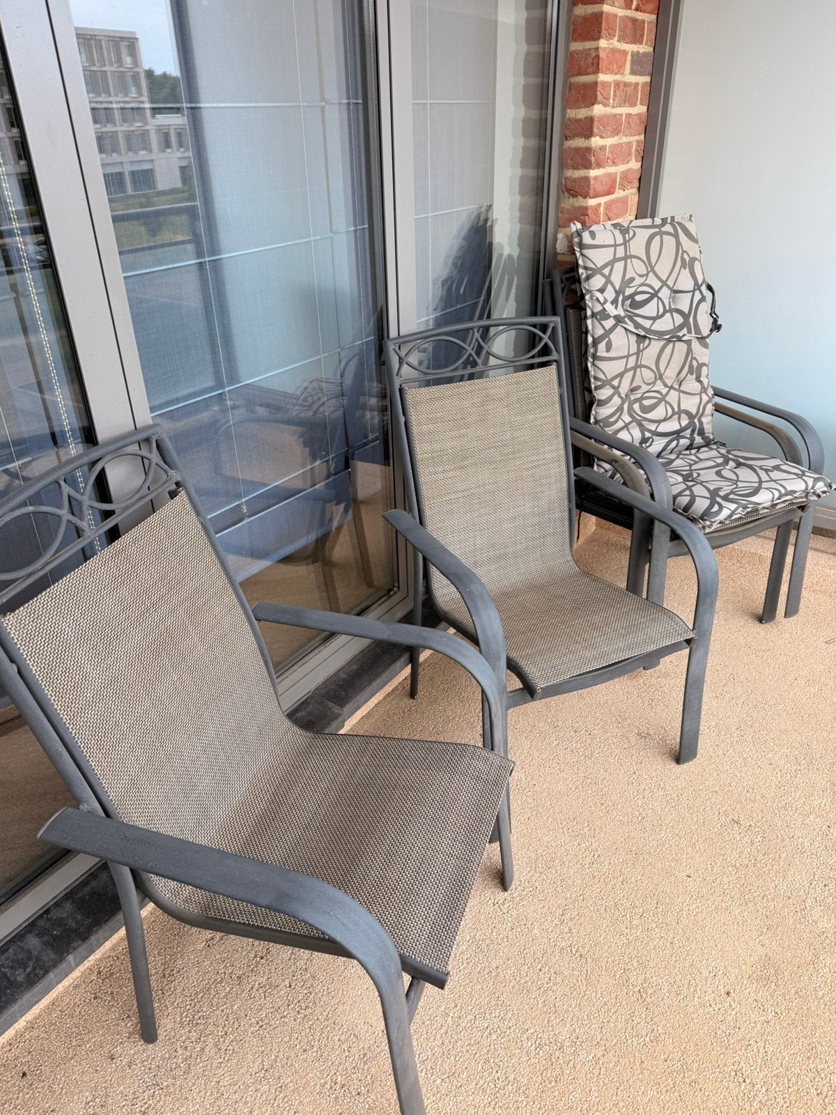 Tuinstoelen: metaal en textileen - set van 4, Tuin en Terras, Ophalen, Gebruikt, Metaal, Stapelbaar