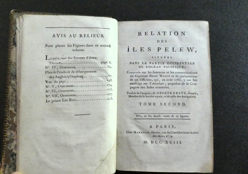 Relation des îles Pelew - George Keate 1793, Antiquités & Art, Enlèvement ou Envoi
