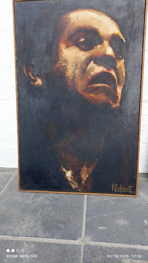 Schilderij van René Beckaert — Clown Portrait, Antiek en Kunst, Ophalen, Origineel werk, Doek