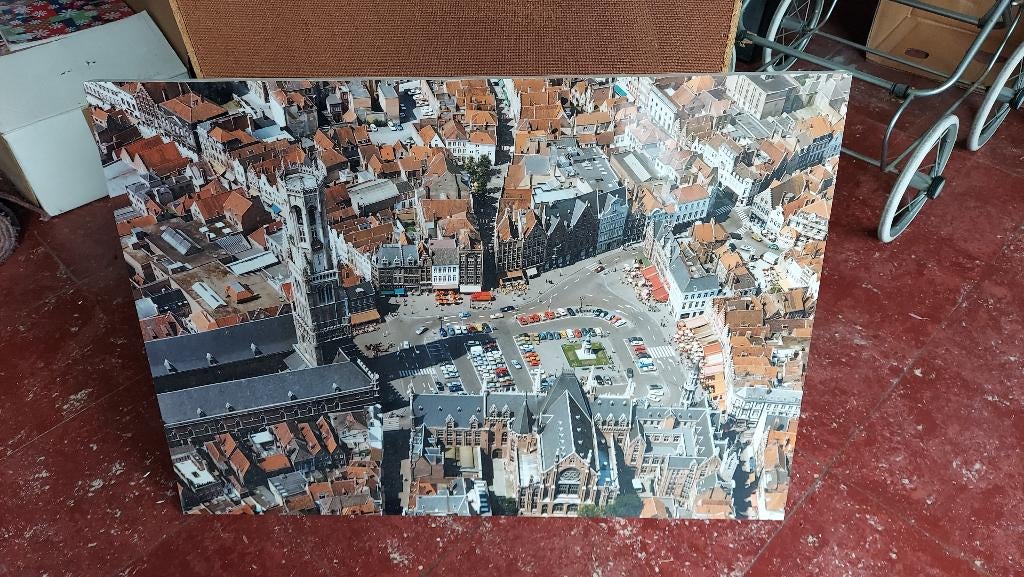 Luchtfoto Brugge op hout (70x50cm), Ophalen, Gebruikt