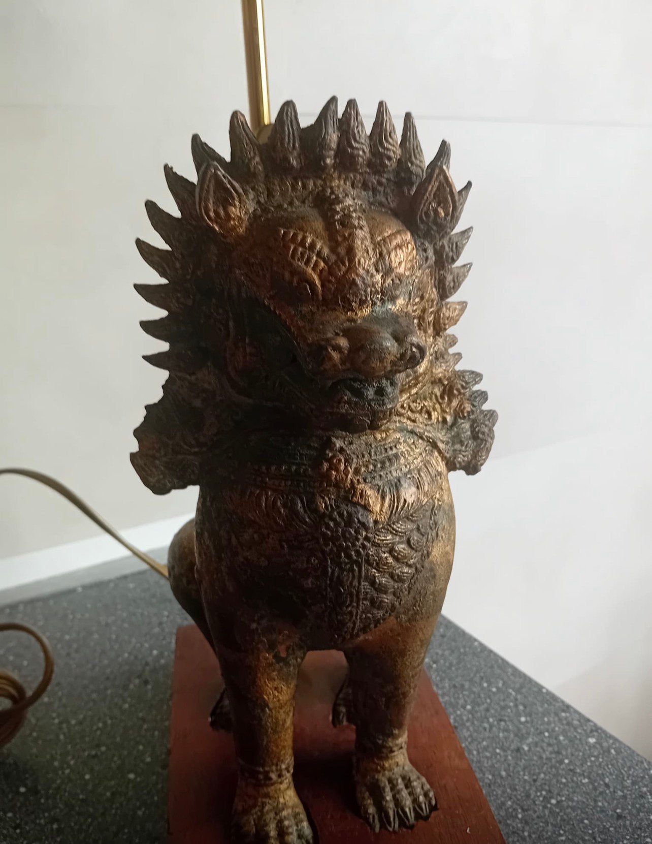 Vintage Aziatische bronzen tafellamp – Foo Dog / tempelleeuw, Enlèvement, Comme neuf