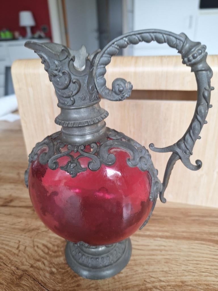 Tin  met glas. 19 de eeuw beschrijving zie foto., Antiek en Kunst, Ophalen