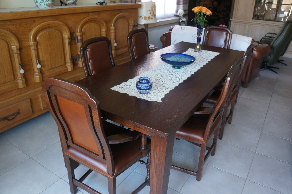 Tafel en stoelen, Huis en Inrichting, Ophalen, 100 tot 150 cm, Eikenhout, 200 cm of meer