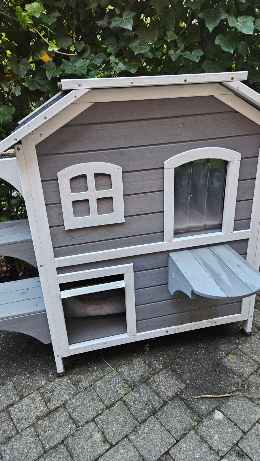 Maison extérieure pour chat en bois PawHut (2 étages) — gris, Enlèvement