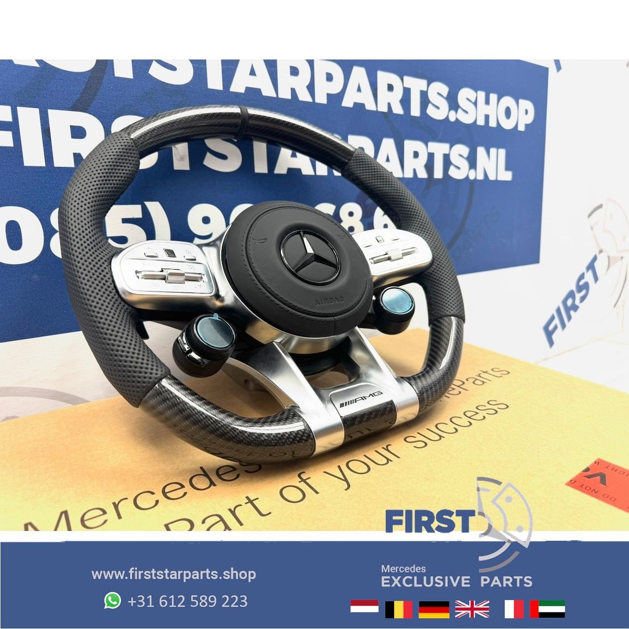 AMG CARBON STUUR + QUICK RESPONS KNOPPEN A35 A45 CLA45 C63 E, Gebruikt, -, Ophalen of Verzenden, -