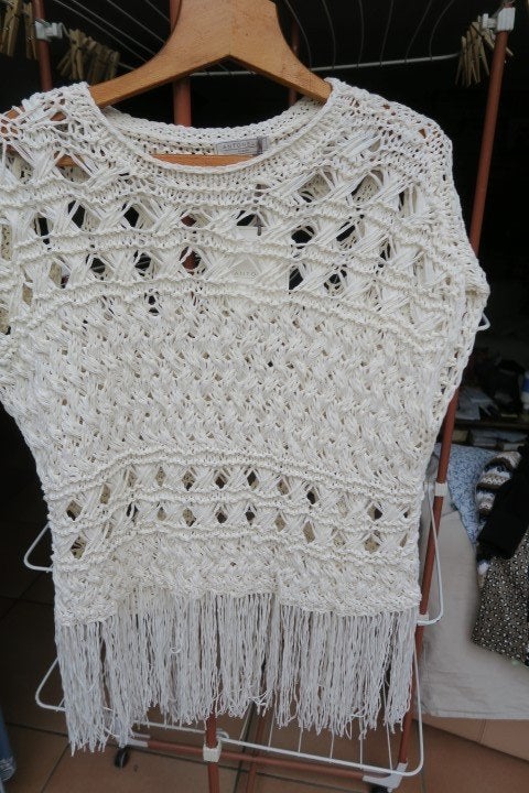 Debardeur nieuw grove brei franjes Antonelli mt 42-44, Kleding | Dames, Wit, Maat 42/44 (L), Nieuw, Ophalen of Verzenden