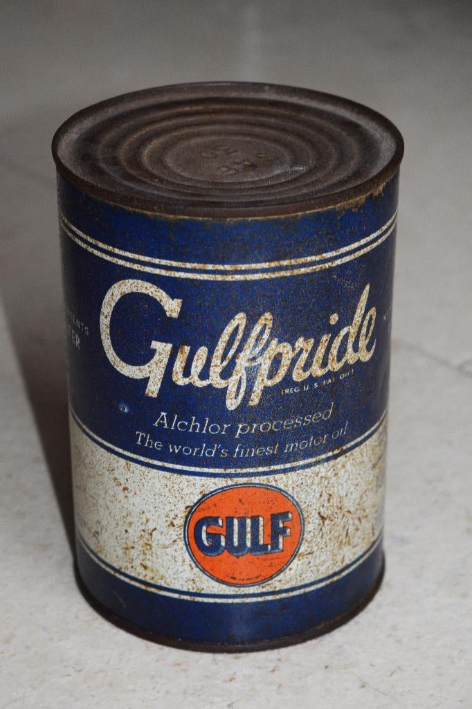 ancien bidon huile gulf 1 litre, Collections, Enlèvement ou Envoi, Utilisé, Panneau publicitaire