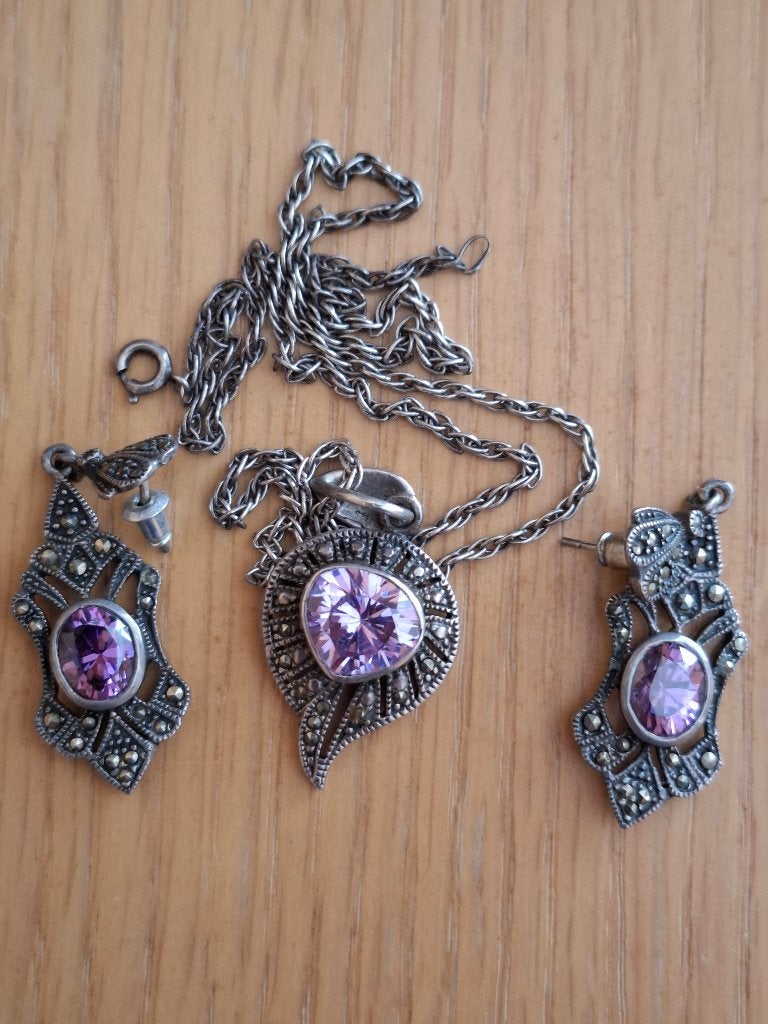 hanger en oorbellen zilver ketting 48 cm, Enlèvement ou Envoi, Avec pendentif, Utilisé, Argent