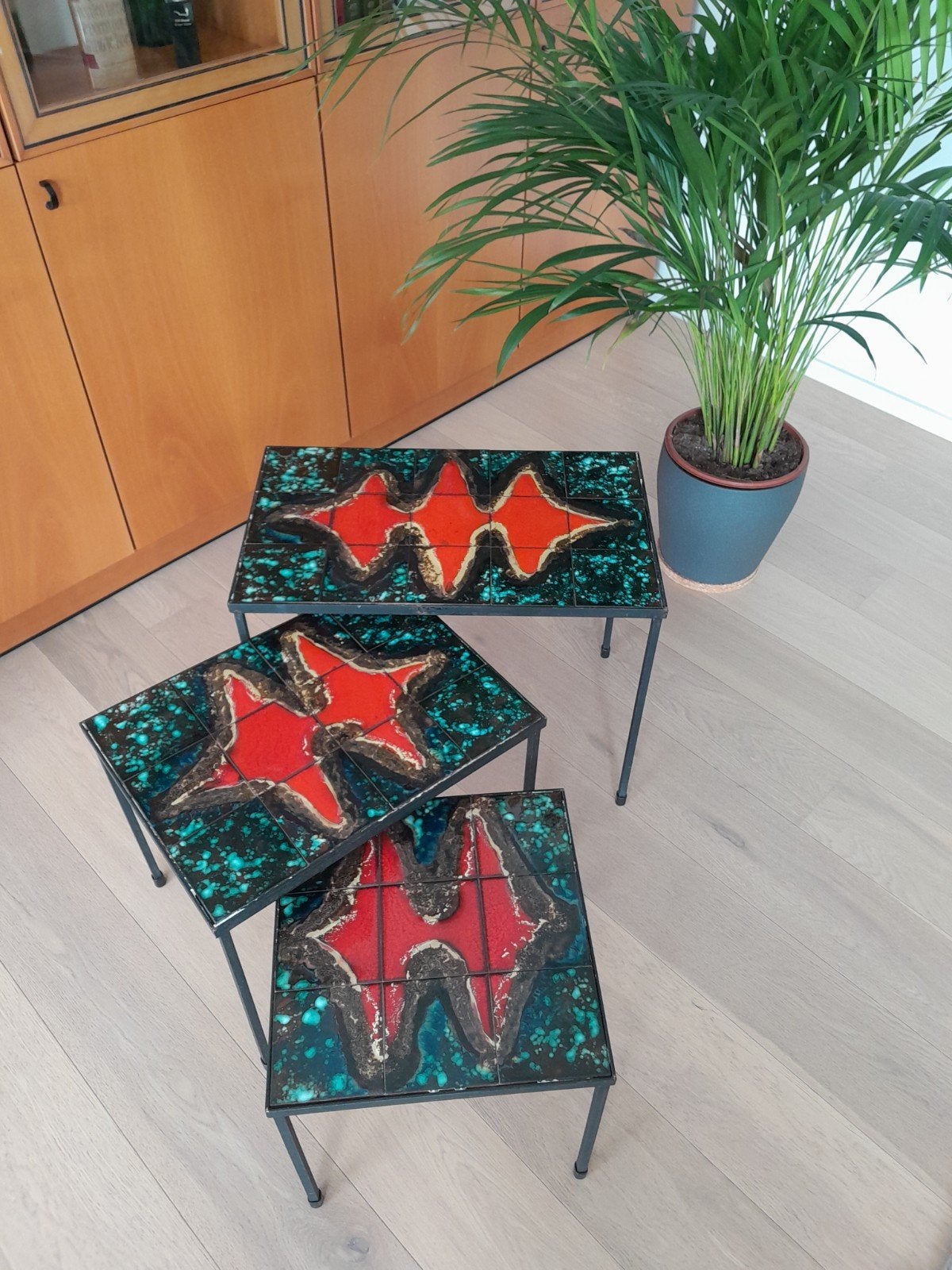 Vintage set van 3 keramische bijzettafeltjes - jaren 70, Ophalen, Overige materialen, Gebruikt, Retro - vintage